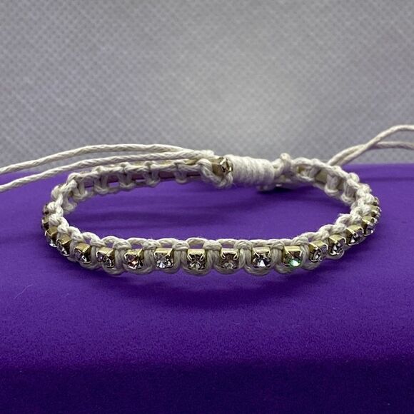 💛 3 Rhinestone & Rope Adjustable Bracelet - Picture 3 of 7